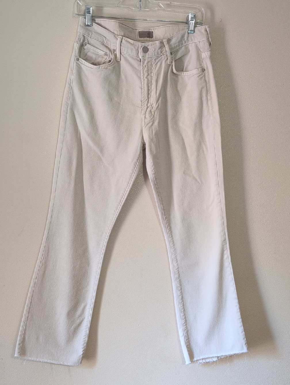 Mother Insider Ankle Fray Chalk Oxford Tan Raw Hem Straight Leg Size 30 Stretchy